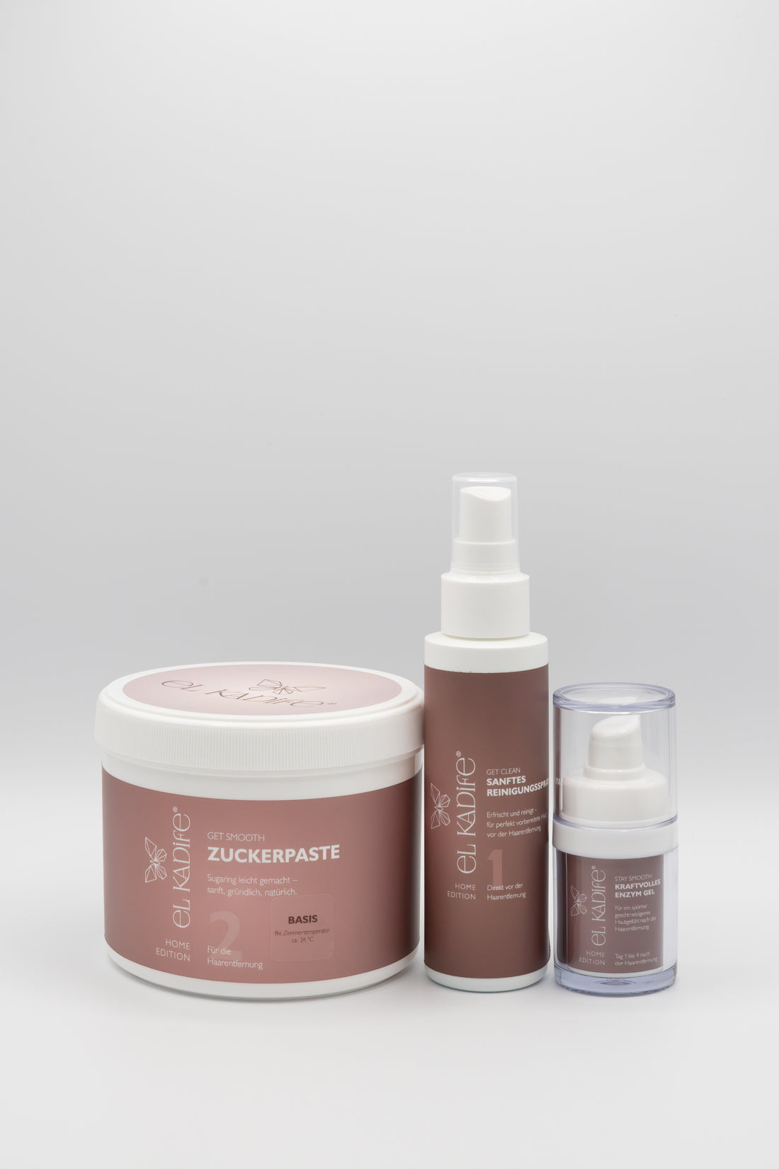 Kleines Starter Paket für Einsteiger mit Zuckerpaste, Enzym Gel zur dauerhaften Haarwuchsreduktion und klärendes Reinigungsspray zur Vorbereitung der Haut.