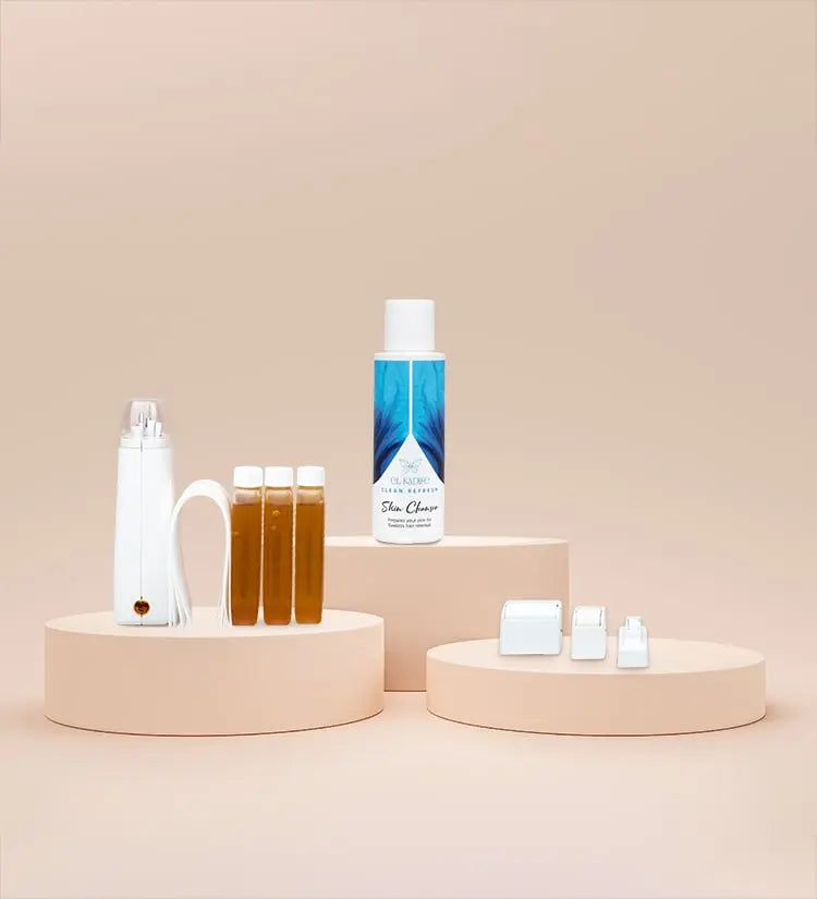 Zuckerpatronen Starter-Set: Wärmehandy, Skin Cleanser zur Vorbereitung, Rollaufsatz klein mittel und gross sowie Vliesstreifen und 3 Zuckerpatronen